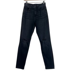 American Eagle Mom Jeans Womens 2 X-Long Black Distressed Highest Rise Grunge
